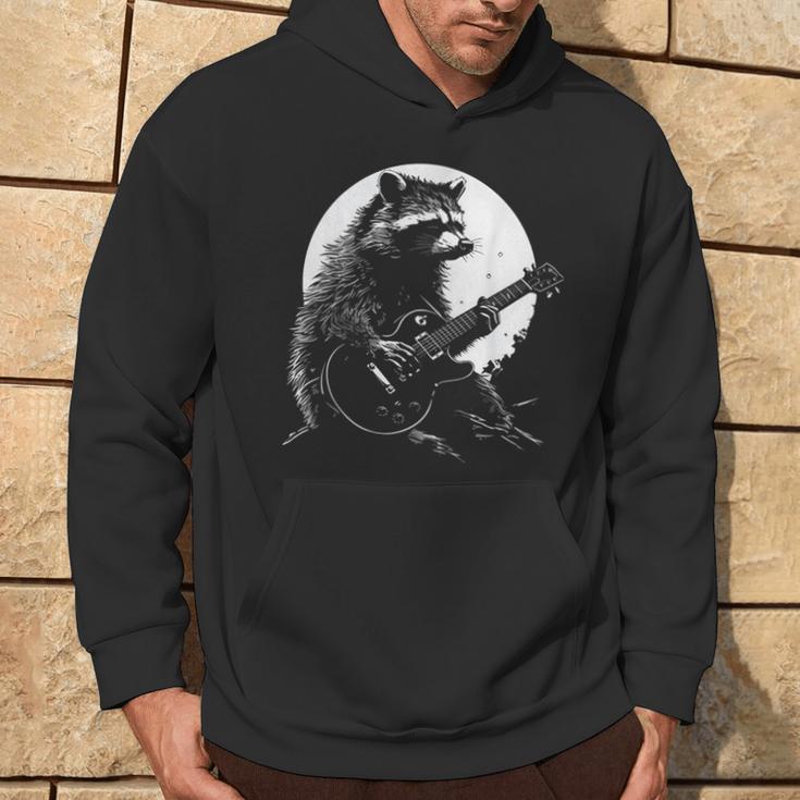 Racoon Playing Guitar With Moon Raccoon Meme Guitarist Hoodie Lifestyle