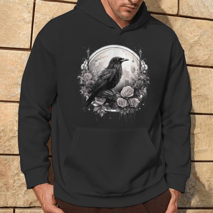 Raven Full Moon Gothic Witchy Crow Roses Mystical Hoodie Lifestyle