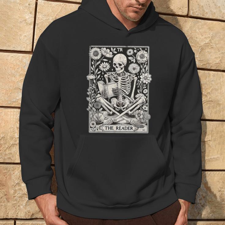 The Reader Tarot Card Book Lover Skeleton Reading Book Hoodie Lifestyle