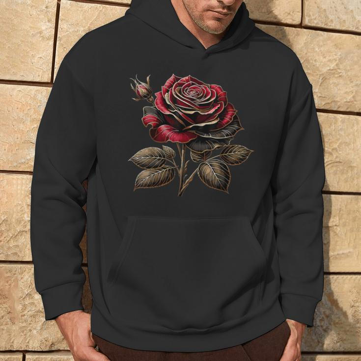 Red Rose Black And Gold Hoodie Lifestyle