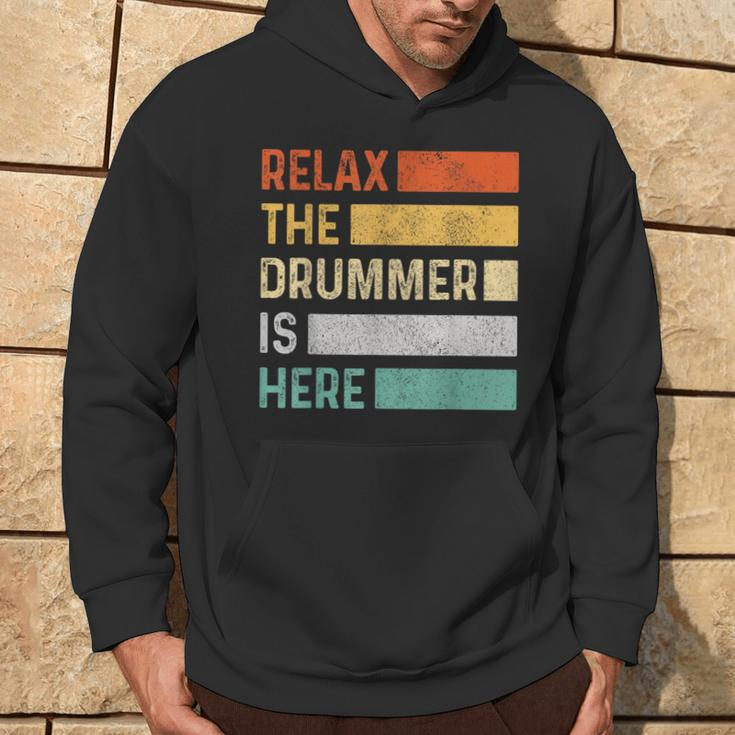 Relax The Drummer Is Here Vintage Drums Hoodie Lifestyle