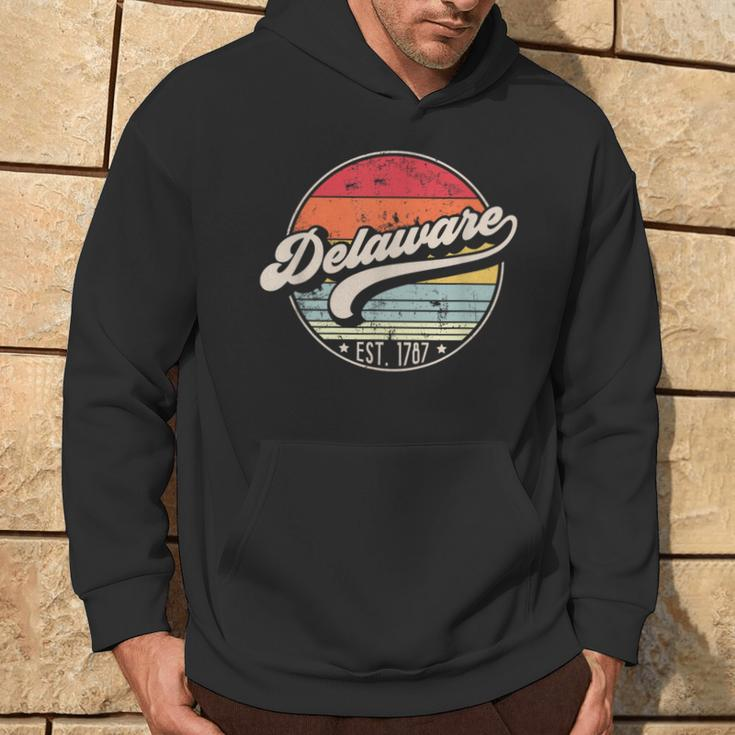 Retro Delaware Home State De Cool 70S Style Sunset Hoodie Lifestyle