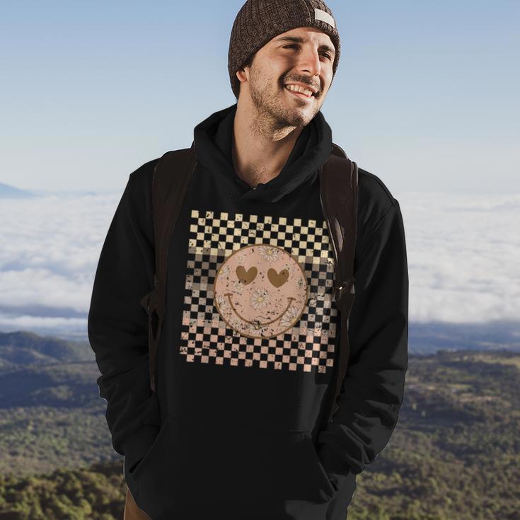 Retro Happy Smile Checkered Pattern Trendy Hoodie Lifestyle