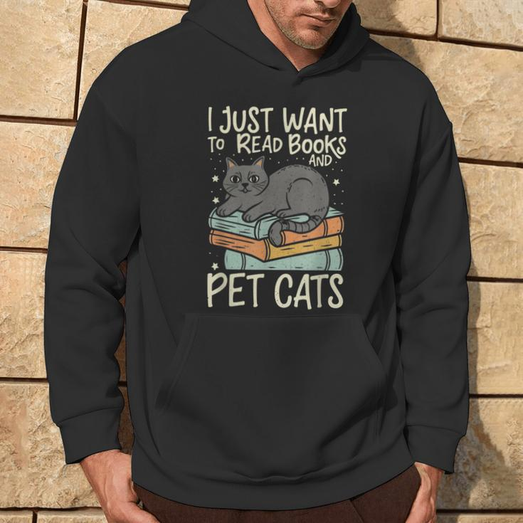 Retro I Just Want To Read Books And Pet Cats Cat Hoodie Lifestyle