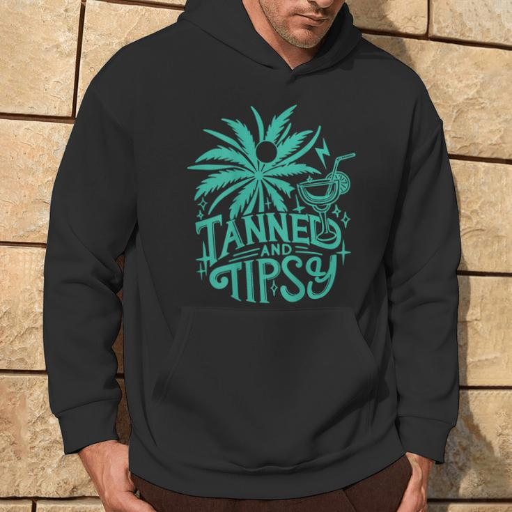 Retro Tanned And Tipsy Beach Summer Vacation On Back Hoodie Lifestyle