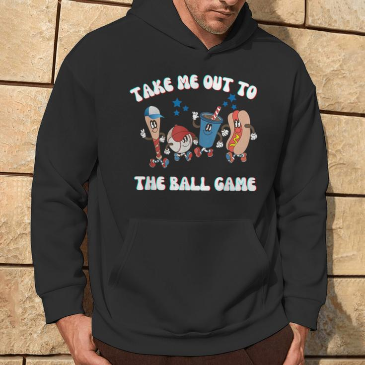 Retro Take Me Out Tothe Ball Game Baseball Hot Dog Bat Ball Hoodie Lifestyle