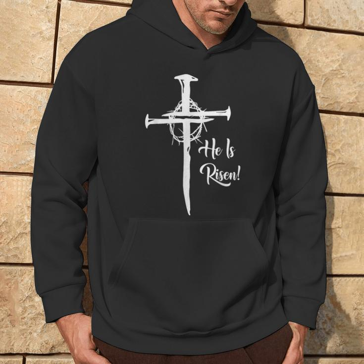 He Is Risen Cross Jesus Religious Easter Day Christians Hoodie Lifestyle