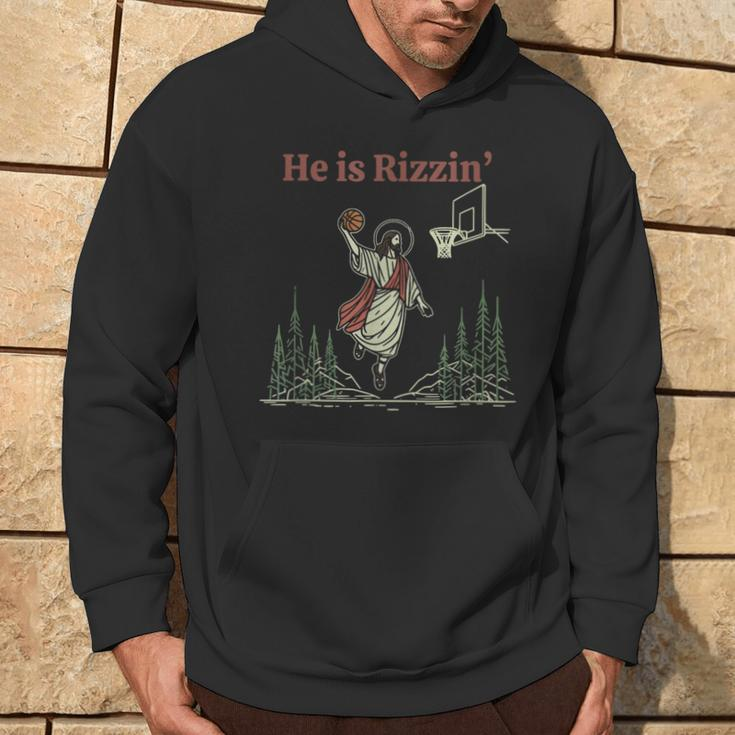 He Is Rizzin Easter Jesus Playing Basketball Christian Hoodie Lifestyle
