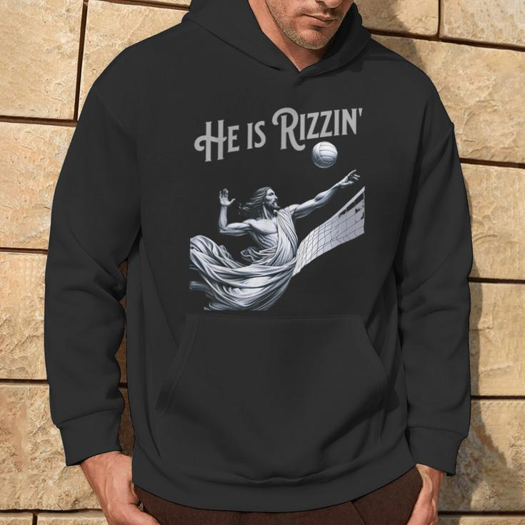 He Is Rizzin Jesus Playing Volleyball Sports Rizz Hoodie Lifestyle
