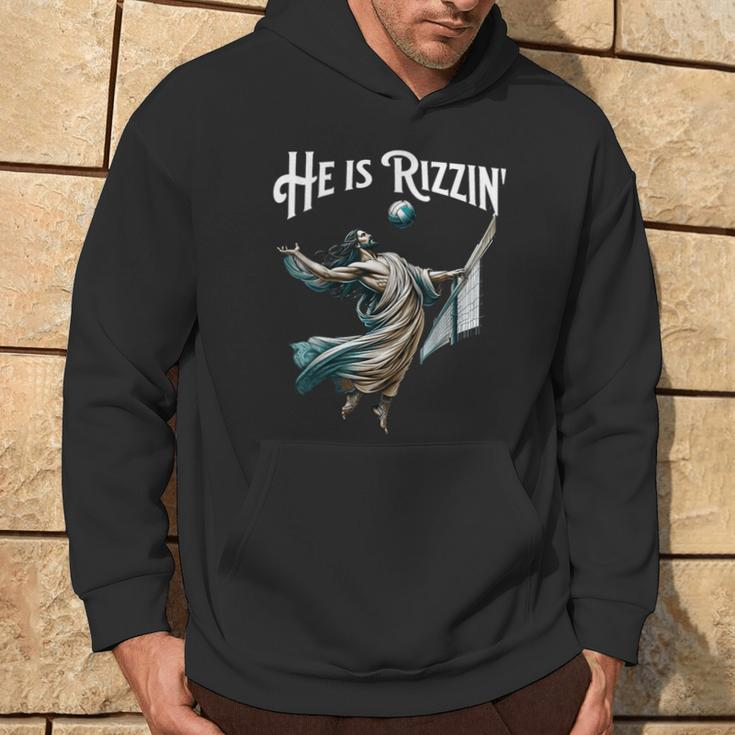 He Is Rizzin Jesus Playing Volleyball Sports Rizz Hoodie Lifestyle