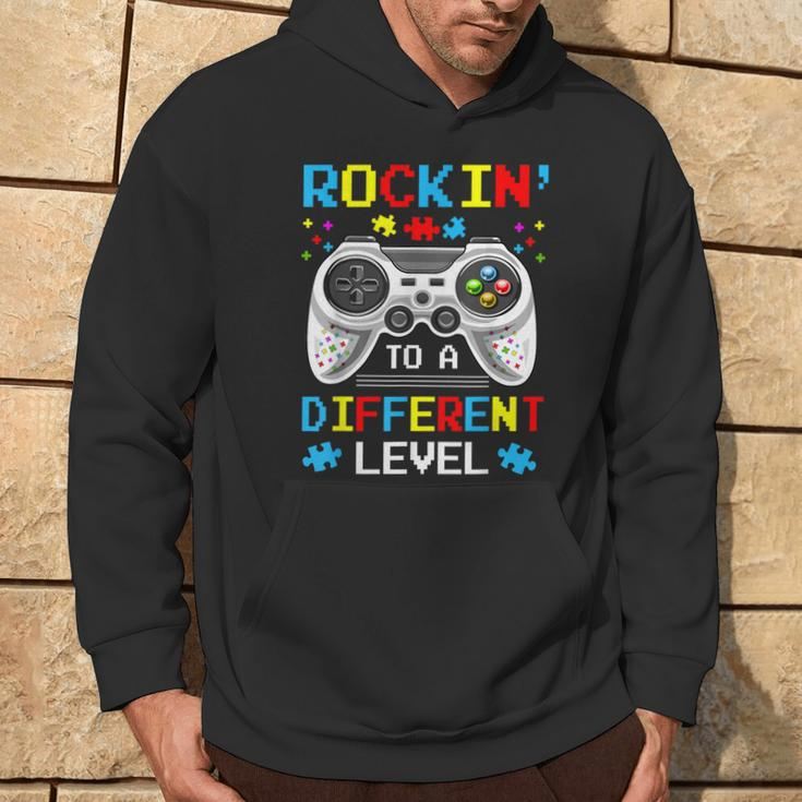 Rockin To Different Level Game Autism Awareness Gaming Gamer Hoodie Lifestyle