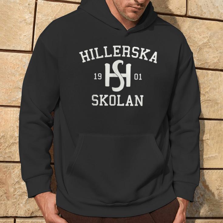 Schwarzes Hillerska Skolan 1901 Hoodie, Historisches Design Tee Lebensstil