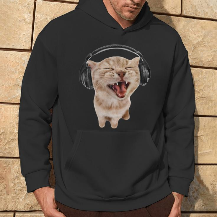Silly Cat With Headphones Hoodie Lifestyle
