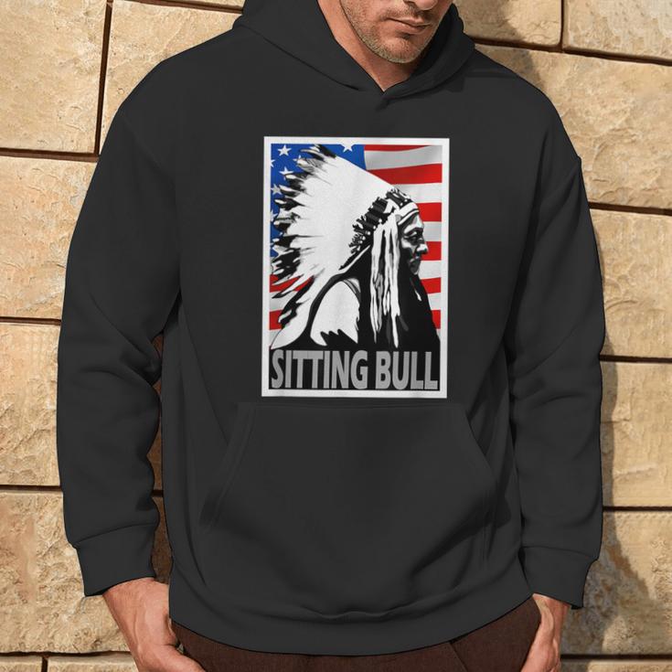 Sitting Bull Chief American Flag Poster Style Hoodie Lifestyle