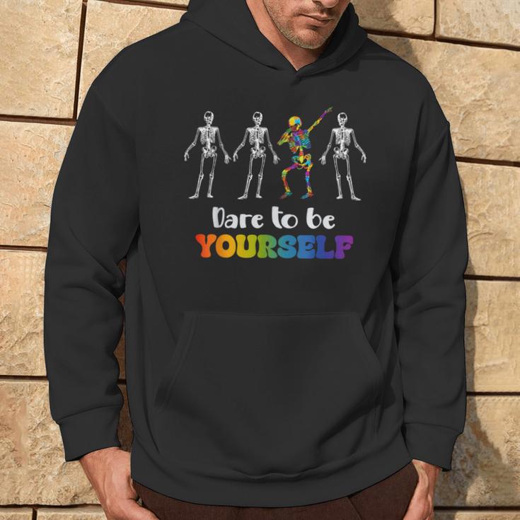 Skeleton Dabbing Dare To Be Yourself Autism Awareness Hoodie Lifestyle