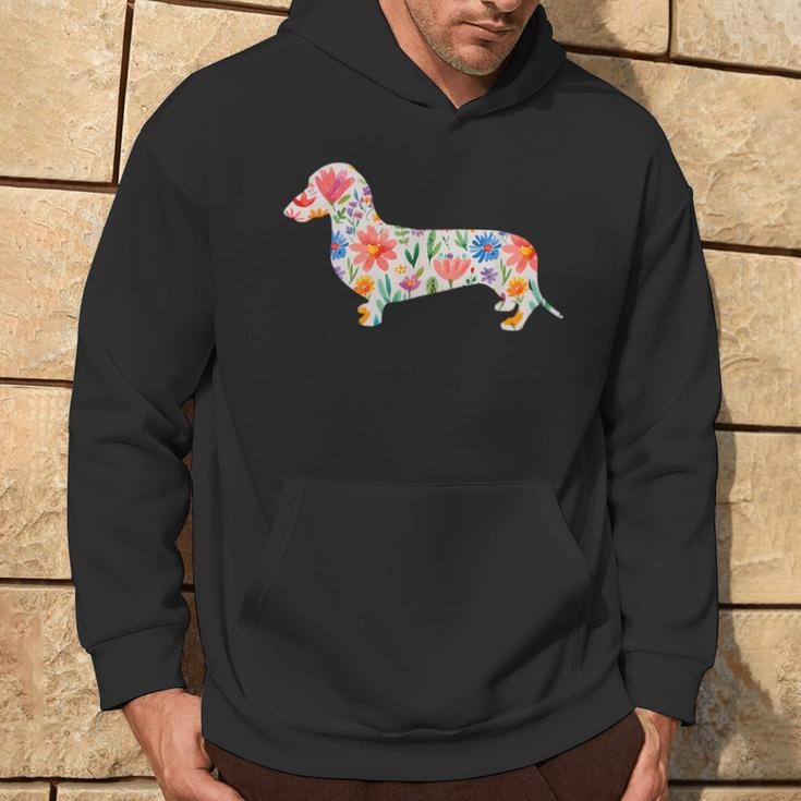 Smooth Dachshund Watercolor Flowers Hoodie Lifestyle