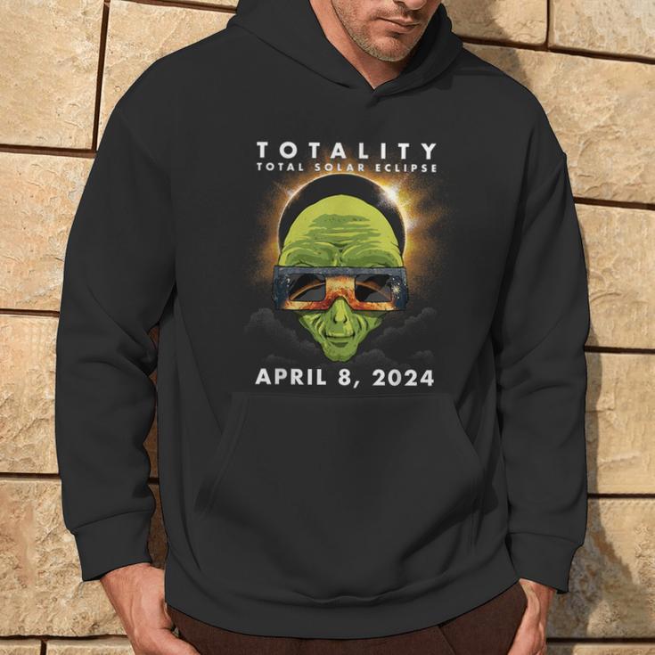 Solar Eclipse 2024 Alien Wearing Eclipse Glasses Hoodie Lifestyle