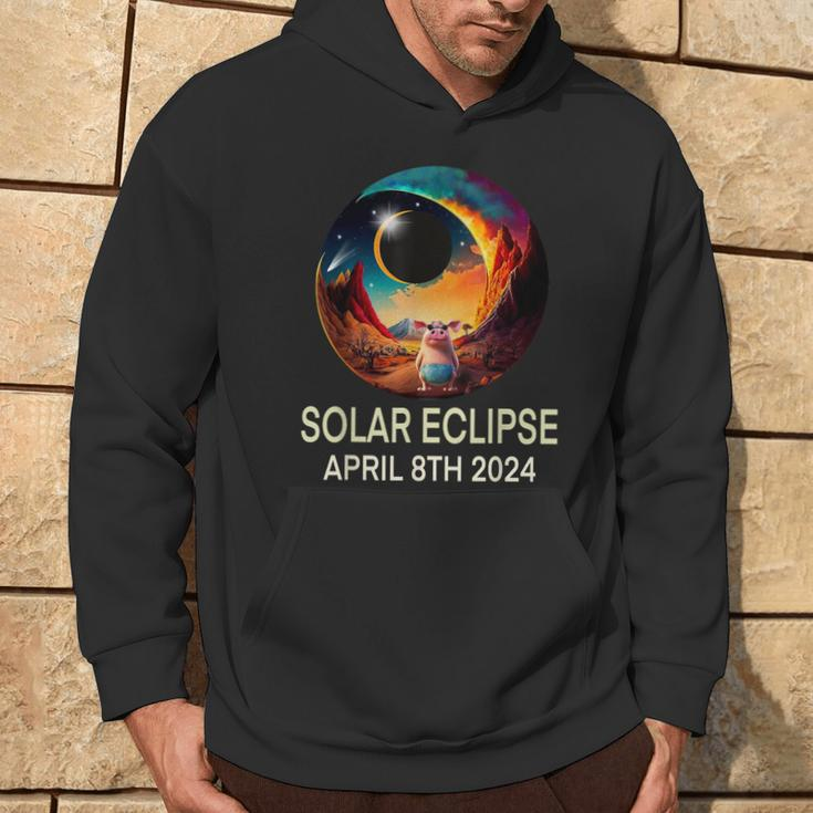 Solar Eclipse 2024 Apparel Pig Wearing Solar Eclipse Glasses Hoodie Lifestyle