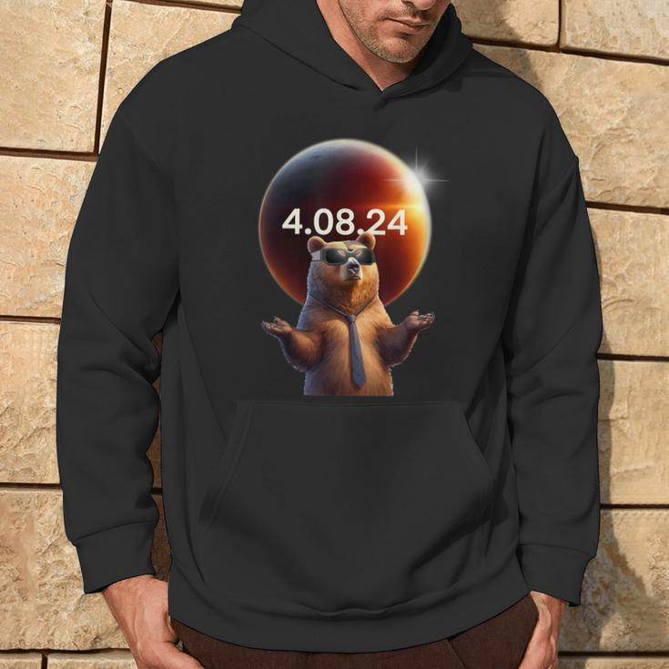Solar Eclipse 2024 Bear Wearing Solar Eclipse Glasses Hoodie Lifestyle