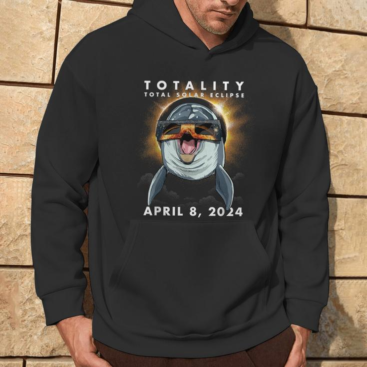 Solar Eclipse 2024 Dolphin Wearing Eclipse Glasses Hoodie Lifestyle