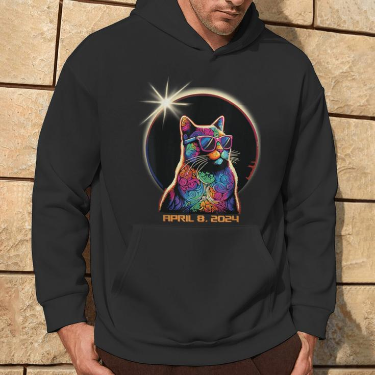 Solar Eclipse 2024 Cat Wearing Solar Eclipse Glasses Hoodie Lifestyle