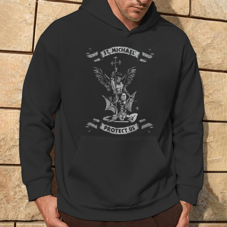 St Michael Protect Us Hoodie Lifestyle