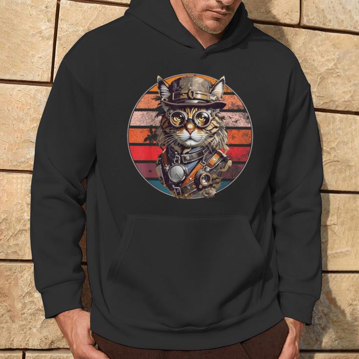 Steampunk Cat Retro Sunset Glasses Hat And Watches Kapuzenpullover Lebensstil