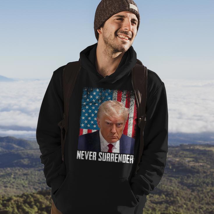 Never Surrender Trump Shot 2024 President American Flag Hoodie Lifestyle