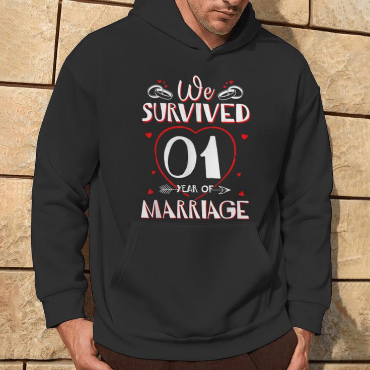 We Survived 1 Year Of Marriage Couple 1St Anniversary Hoodie Lifestyle