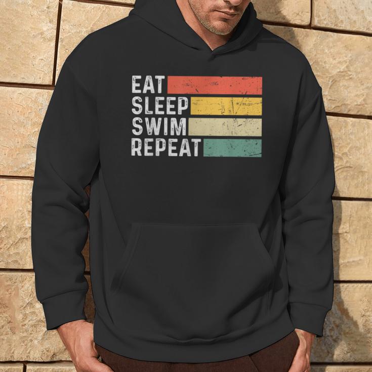 Swimming Swimmer Retro Vintage Eat Sleep Swim Repeat Hoodie Lifestyle