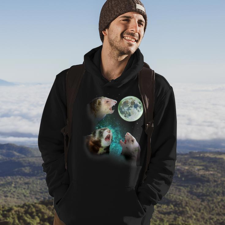 Three Ferrets Howl At Moon 3 Wolfs Wolves Parody Hoodie Lifestyle