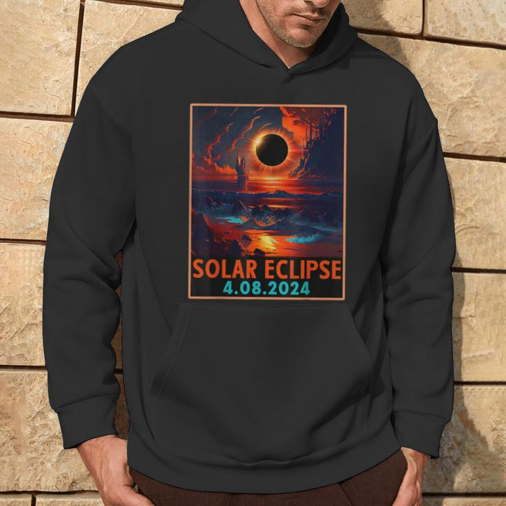 Total Solar Eclipse 04082024 Space Retro Vintage Hoodie Lifestyle