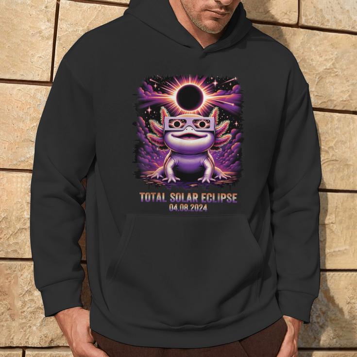 Total Solar Eclipse 2024 Axolotl Wearing Glasses Astronomy Hoodie Lifestyle