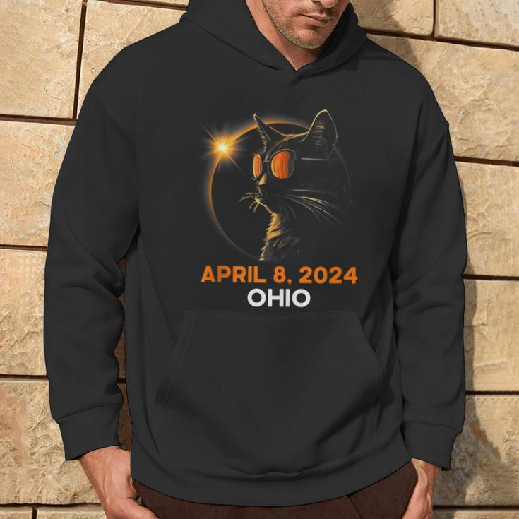 Total Solar Eclipse 2024 Ohio Cat Lover Wearing Glasses Hoodie Lifestyle