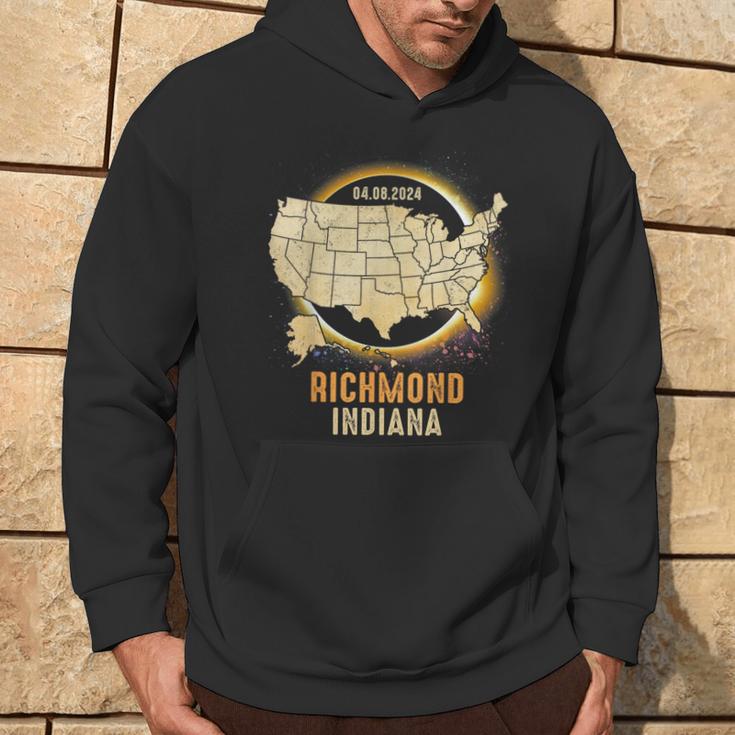 Total Solar Eclipse 2024 Richmond Indiana Usa Map Colorful Hoodie Lifestyle