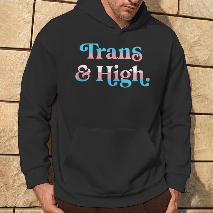 Trans And High Weed Marijuana Retro Lgbtq Pride Flag Hoodie Lifestyle