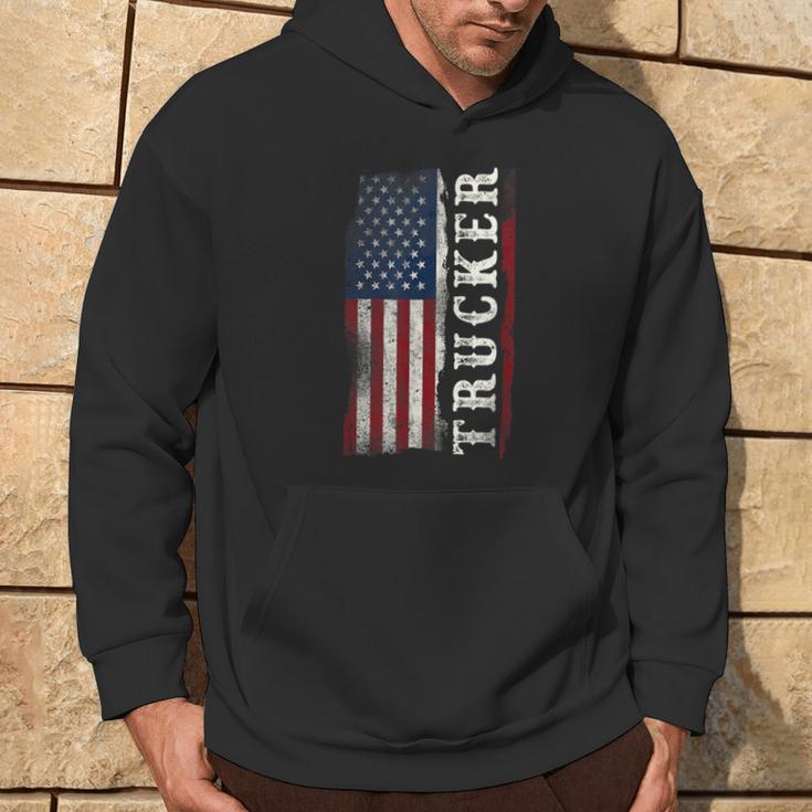 Trucker Truck Driver American Usa Flag Vintage Trucker Hoodie Lifestyle