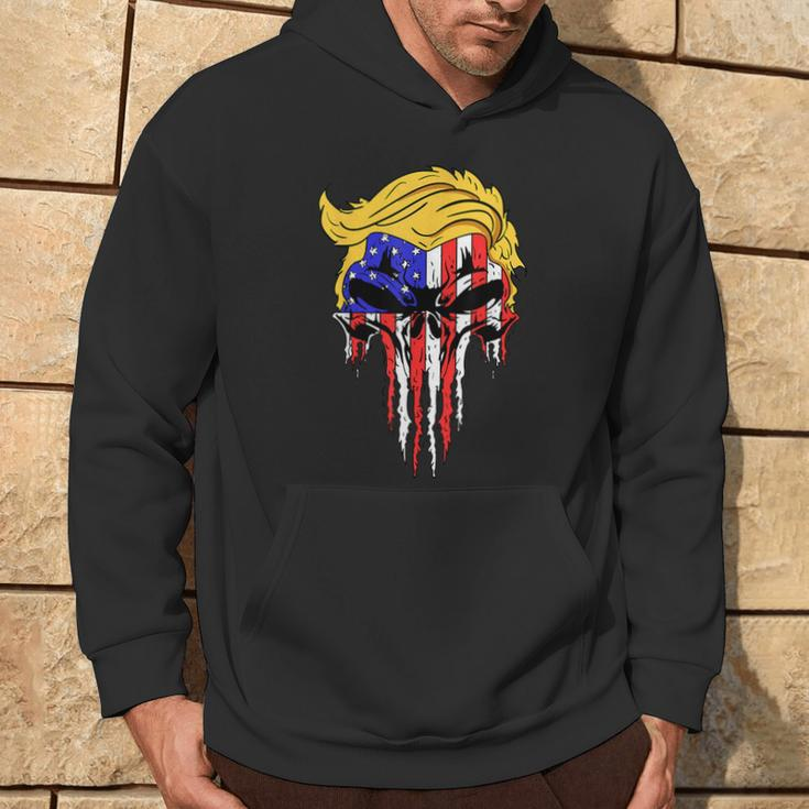 Trump Skull Usa Flag Hair President Hoodie Lifestyle