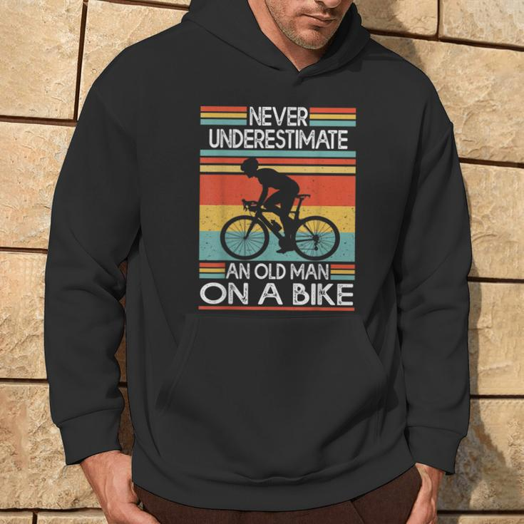 Never Underestimate An Old Man On A Bike Cycling Hoodie Lifestyle