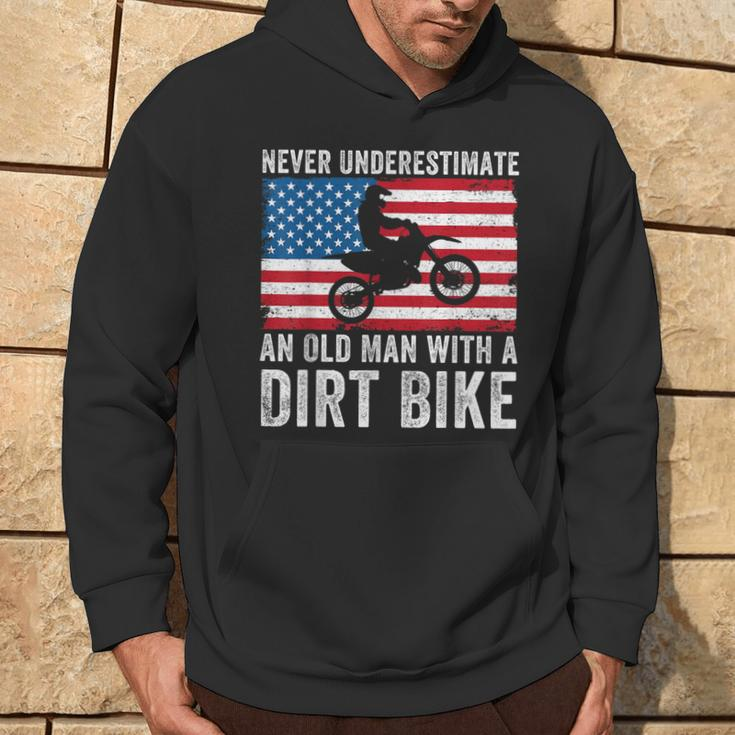 Never Underestimate An Old Man With A Dirt Bike Grandpa Dad Hoodie Lifestyle