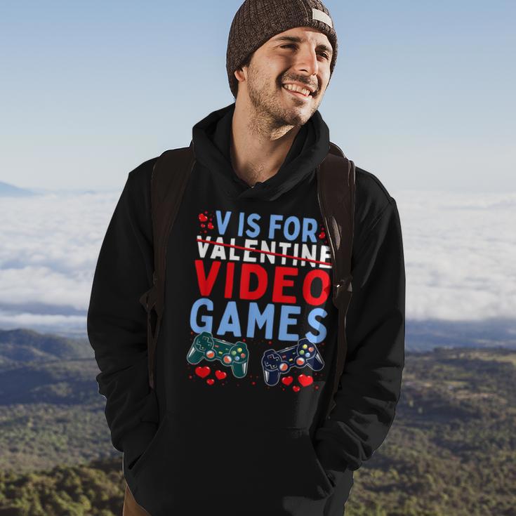 V Is For Video Games Valentines Day Gamer Boy Men Hoodie Lifestyle