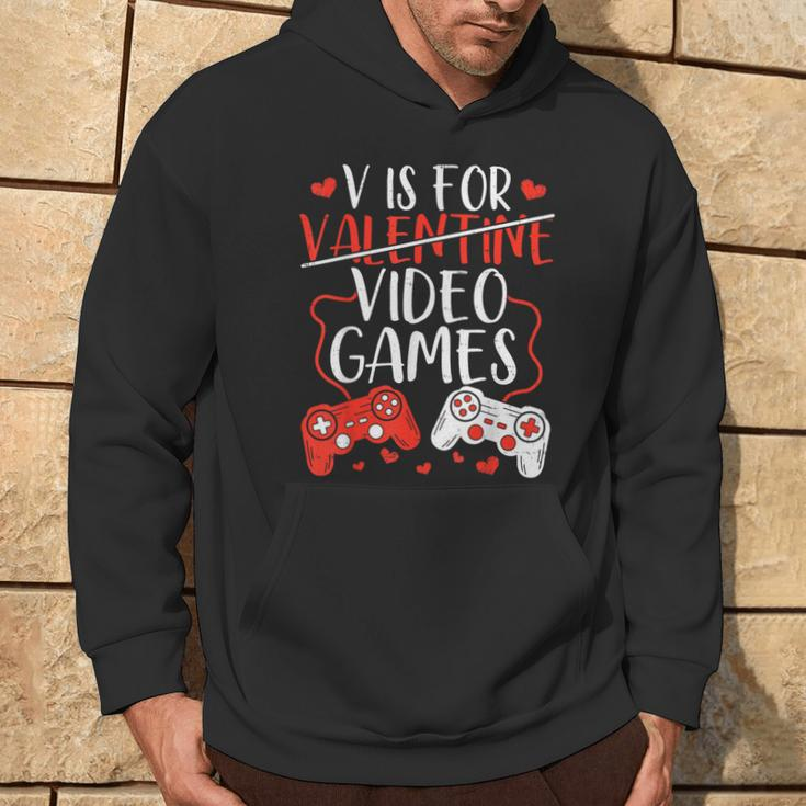V Is For Video Games Valentine Gamer Valentines Day Boy Hoodie Lifestyle