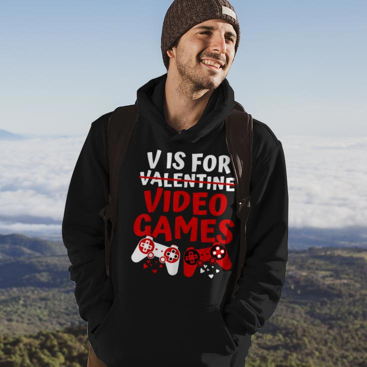 V Is For Video Games Valentines Day Gamer Boy Men Hoodie Lifestyle