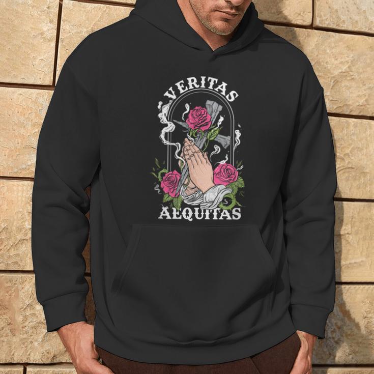 Veritas Aequitas Cross Roses Praying Hands Pray God Hoodie Lifestyle