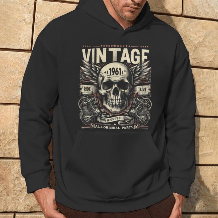 Vintage 1961 Geboren 1961 Geburtstag Totenkopf Biker Motorrad Hoodie Lebensstil