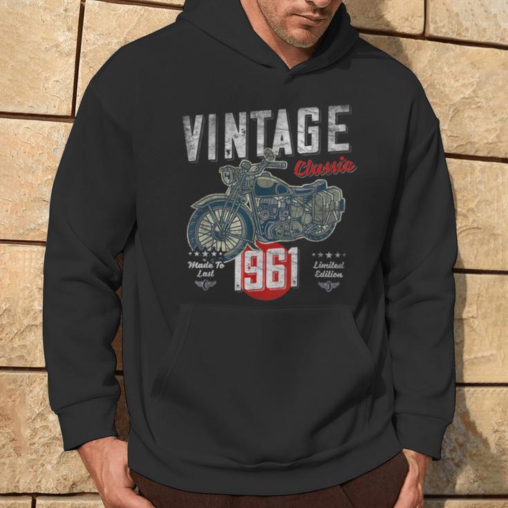 Vintage Born 1961 60Th Birthday Classic Retro Motorcycle Hoodie Lifestyle