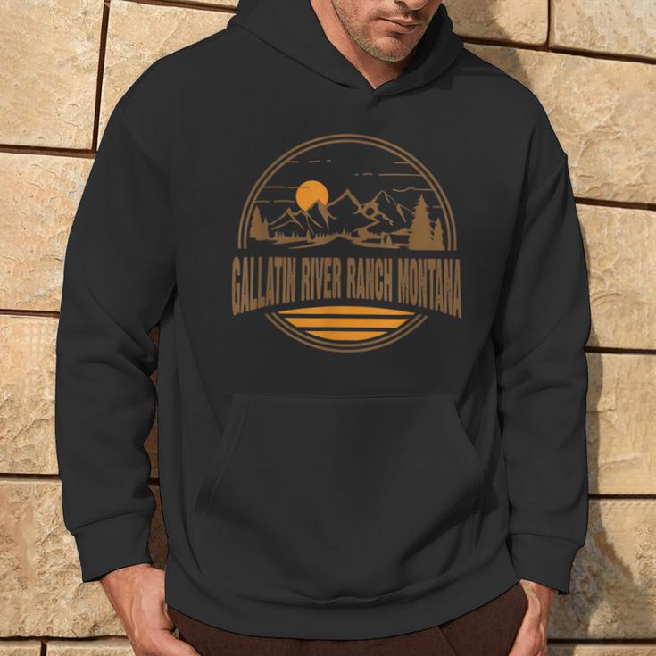 Vintage Gallatin River Ranch Montana Mountain Hiking Print Hoodie Lifestyle