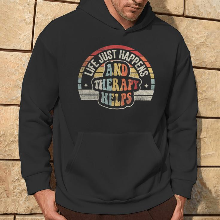 Vintage Life Happens Therapy Helps Therapist Psychologist Hoodie Lifestyle