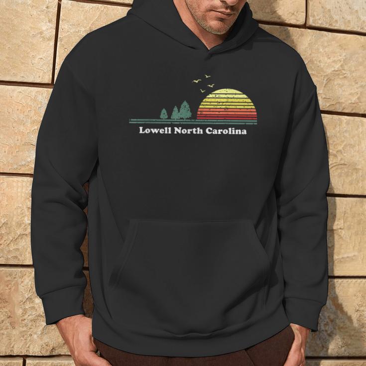 Vintage Lowell North Carolina Sunset Souvenir Print Hoodie Lifestyle