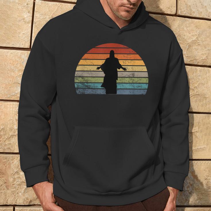 Vintage Retro Sunset Jesus Silhouette Hoodie Lifestyle